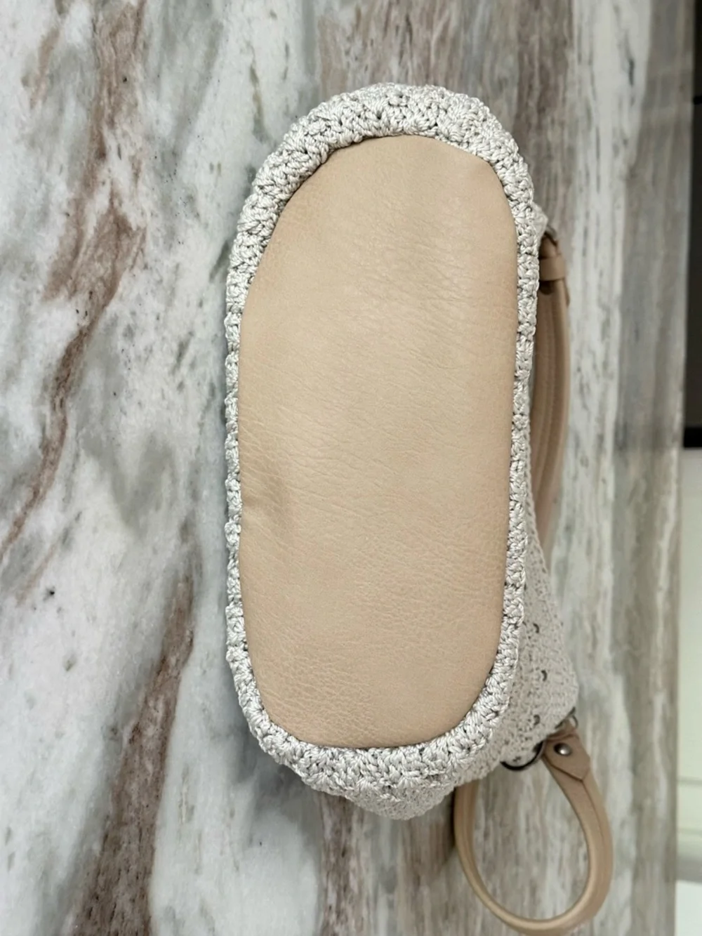 The Sak Sequoia Cream & Tan Crochet Leather Hobo Shoulder Bag with Bag Charm - Picture 14 of 17